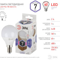 Светодиодная лампа ЭРА LED P45-7W-860-E14, шар, холодный Б0031401