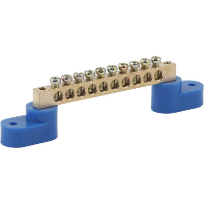 Шина N ноль на двух угловых изоляторах ЭРА NO-222-68 ШНИ-8х12-10-У2-Синий, 10 штук Б0033447