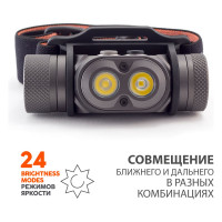 Фонарь ЯРКИЙ ЛУЧ YLP PANDA 3 ACCU налобный CREE XP-G3+XP-L HI max.1100лм, акк. 2600mAh с встр. ЗУ 4606400002352
