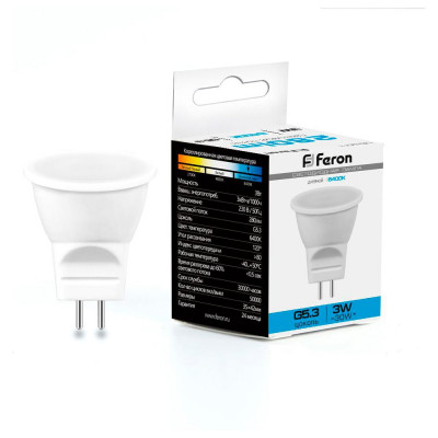 Лампа светодиодная FERON 3W 230V G5.3 6400K, LB-271 25553