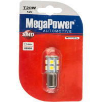 Автолампа MEGAPOWER T20W P27 7W W3x16q 5 SMD MEGA WHITE блистер 360лм 6000K 12V 1 50 57374