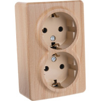 Розетка ЭРА 11-2205-11 2х2P E Schuko, 16A-250В, IP20, ОУ, Эксперт, сосна Б0020693