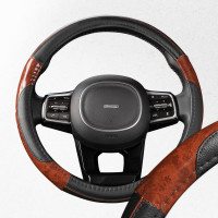 Оплетка SKYWAY Wood-7 M Черная экокожа с вставками под дерево S01102326