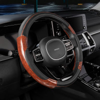 Оплетка SKYWAY Wood-7 M Черная экокожа с вставками под дерево S01102326