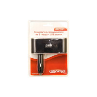 Разветвитель прикуривателя 3 гнезда + USB SKYWAY черный, предохранитель 5А, USB 1A S02301006