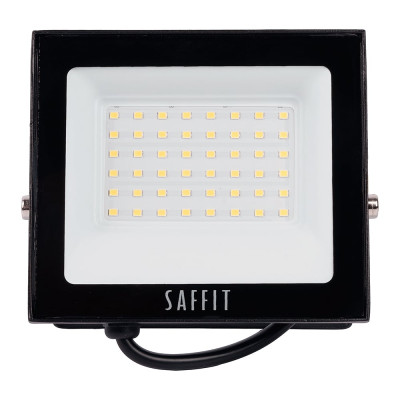 Прожектор светодиодный 2835 SMD SAFFIT 50W 6400K AC220V/50Hz IP65, черный в компактном корпусе, SFL90-50 55066