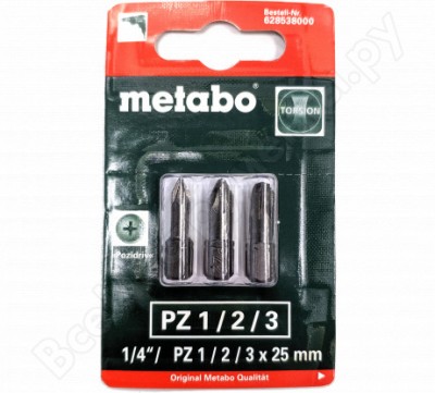 Metabo набор бит pozidriv pz 1/2/3 torsion 3 шт. 628538000