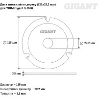 Gigant Диск пильный по дереву для УШМ 125x22.2 мм G-0520