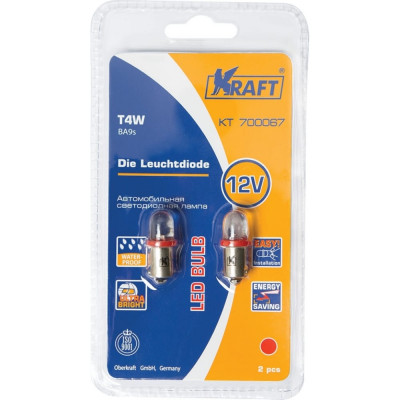 KRAFT Светодиодная лампа T4W BA9s 12v Red KT 700067