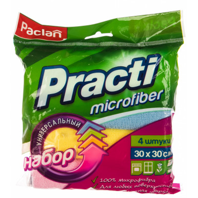 Paclan Салфетки универсальные, 30x30 см, КОМПЛЕКТ 4 шт., микрофибра, Practi Microfiber, 410260 604095