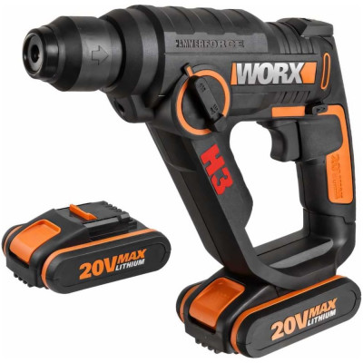 Worx перфоратор аккумуляторный 20в, 2 ач x2, кейс wx390.1