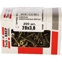 Универсальный саморез Tech-Krep 20х3,0 мм 200 шт желтый, коробка с окном 102225