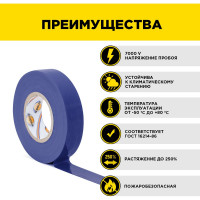 Профессиональная изолента AVIORA ПВХ, 19 мм, 20 м, синяя 305-031