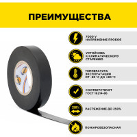 Профессиональная изолента AVIORA ПВХ, 19 мм, 20 м, черная 305-030