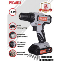 Аккумуляторная дрель-шуруповерт Ресанта ДА-14-2Л 75/14/3