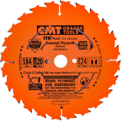 CMT 184x20/16/15,87x1,7/1,1 Z24 a=20град ATB+S пила тонкий пропил, универсально 271.184.24H