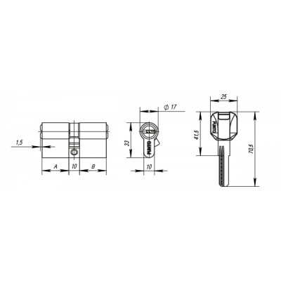 Цилиндровый механизм Punto Z400/70 mm 30+10+30 CP 35245