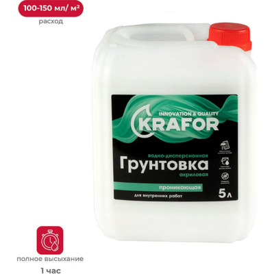 Krafor грунтовка проник. д/внутр. работ 5 л 1 зеленая этик. 27332