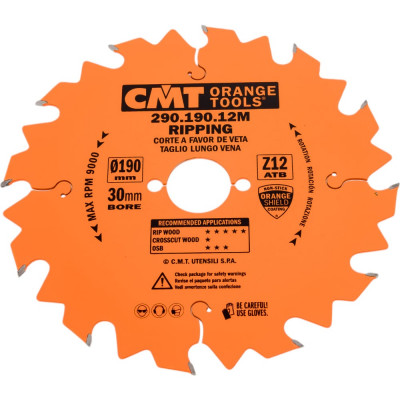 CMT 190x30x2,6/1,6 Z12 a=20 ATB пила, ручной инстр. дерево: продольно 290.190.12M