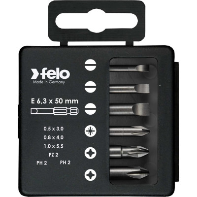 Felo Набор бит шлицевых плоских, PZ2 и PH1-2 50 мм в упаковке, 6 шт 03092516
