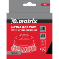 Щетка для УШМ, 100 мм, М14, "чашка", крученая проволока 0,8 мм// MATRIX 74623
