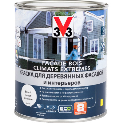 Краска для деревянных фасадов и интерьеров V33 CLIMATS EXTREMES полуглянцевая база А 110366