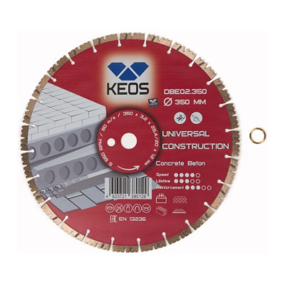 Диск алмазный по бетону железобетону (350х25.4/20 мм) сегментный KEOS DBE02.350