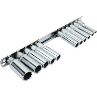 Набор головок 1/4", длинные 12 гранные, дюймовые, на планке,11 шт. FORCE 21110D