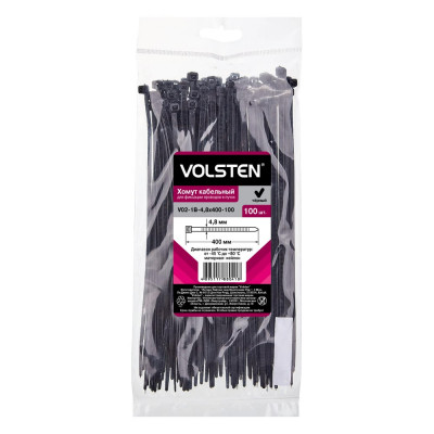 Хомут Volsten V02-1B-4,8х400-100 черный нейлон 4,8х400 100шт. 12966
