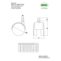 Колесо Amig модель 1501 D40 мм, ось М 6х15 мм, черное 1501-40 6200