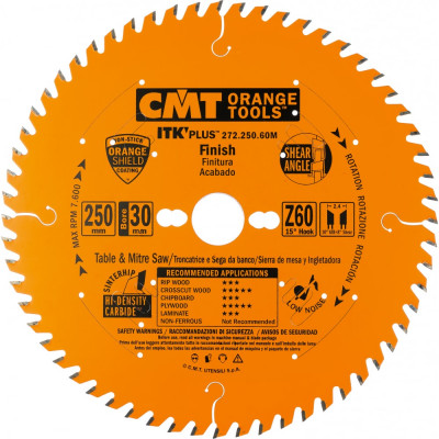 CMT 250x30x2,4/1,6 Z60 a=15град ATB+S пила тонкий пропил, поперечно 272.250.60M