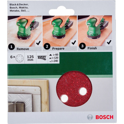 Bosch 6 шлифлистов д. 125 мм, зерн 60/120/240 2609256a28