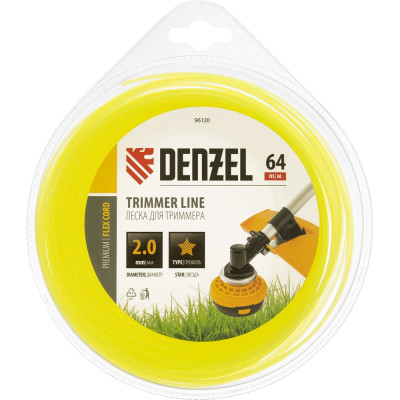 Denzel Леска для триммера звезда 2 мм х 64 м, блистер FLEX CORD 96120