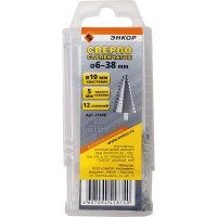 Сверло ступенчатое (6-38 мм; 12 ступеней; ход 5 мм) по металлу Энкор 21638