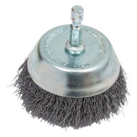 Щётка чашеобразная, гофрированная стальная проволока №085 (75 мм; хвостовик шестигранный) для дрели Атака 22389