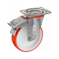 Колесо с нержавеющей вращающейся опорой, пластиной крепления и передним тормозом (80 мм; 120 кг; INOX) Tellure rota 606701
