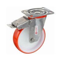 Колесо с нержавеющей вращающейся опорой, пластиной крепления и передним тормозом (80 мм; 120 кг; INOX) Tellure rota 606701