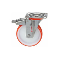 Колесо с нержавеющей вращающейся опорой, пластиной крепления и передним тормозом (80 мм; 120 кг; INOX) Tellure rota 606701