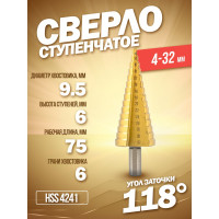 Ступенчатое сверло (4-32 мм, HSS 4241) Rockforce RF-44740 (29879)