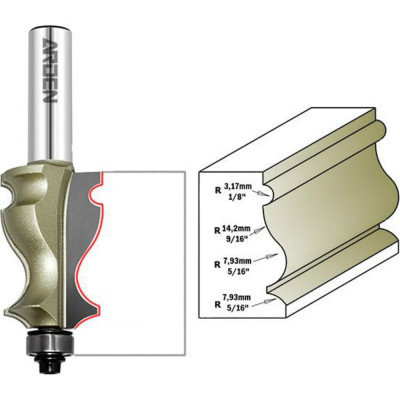 Arden фреза мультипрофильная карниз нижн. подш. z=2 r1=3.17 r2=18 d=27x41.36x93 s=12 351231
