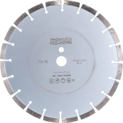 Сегментный алмазный диск по железобетону MESSER 300D-3.2T-12W-20S-25.4 Д.О. 01-15-300
