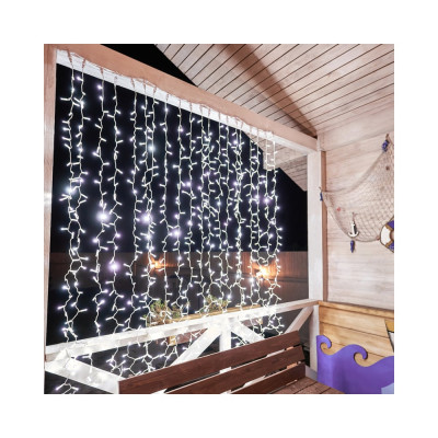 Neon-Night Гирлянда Занавес 2x1,5м, 300 LED белый, белый ПВХ, IP65, с эффектом мерцания, без блока питания 235-221