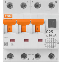 Автоматический выключатель дифференциального тока TDM ELECTRIC АВДТ 63 4P C 25А 30мА SQ0202-0018
