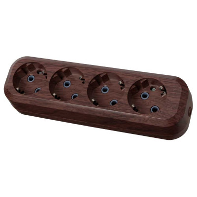 Колодка для удлинителя TDM ELECTRIC на 4 гнезда 2П, с заземлением, 16А 250В "Эко" (бук) SQ1806-0065