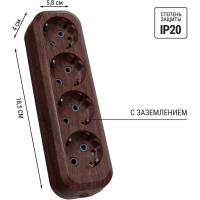 Колодка для удлинителя TDM ELECTRIC на 4 гнезда 2П, с заземлением, 16А 250В "Эко" (бук) SQ1806-0065