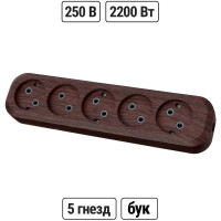 Колодка для удлинителя TDM ELECTRIC на 5 гнезд 2П, без заземления, 10А 250В "Эко" (бук) SQ1806-0067