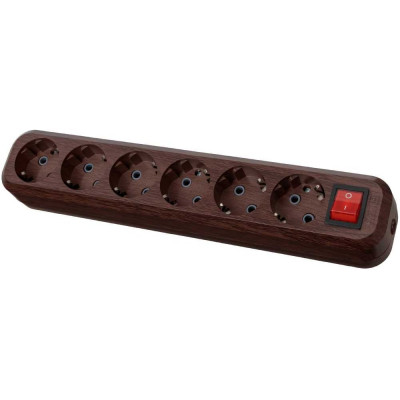 Колодка для удлинителя TDM ELECTRIC на 6 гнезд 2П, с заземлением, с выключателем 16А 250В "Эко" (бук) SQ1806-0072