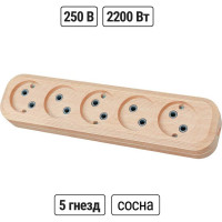 Колодка для удлинителя TDM ELECTRIC на 5 гнезд 2П, без заземления, 10А 250В "Эко" (сосна) SQ1806-0053
