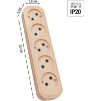 Колодка для удлинителя TDM ELECTRIC на 5 гнезд 2П, без заземления, 10А 250В "Эко" (сосна) SQ1806-0053