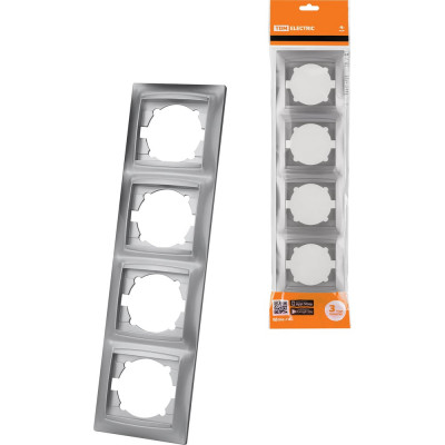 Рамка 4-х постовая вертикальная TDM ELECTRIC серебристый металлик, серия "Лама" SQ1815-0235